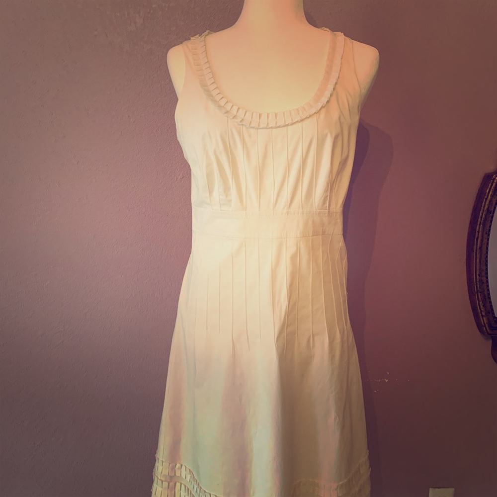 Tory Burch White Pleated Cotton Dress